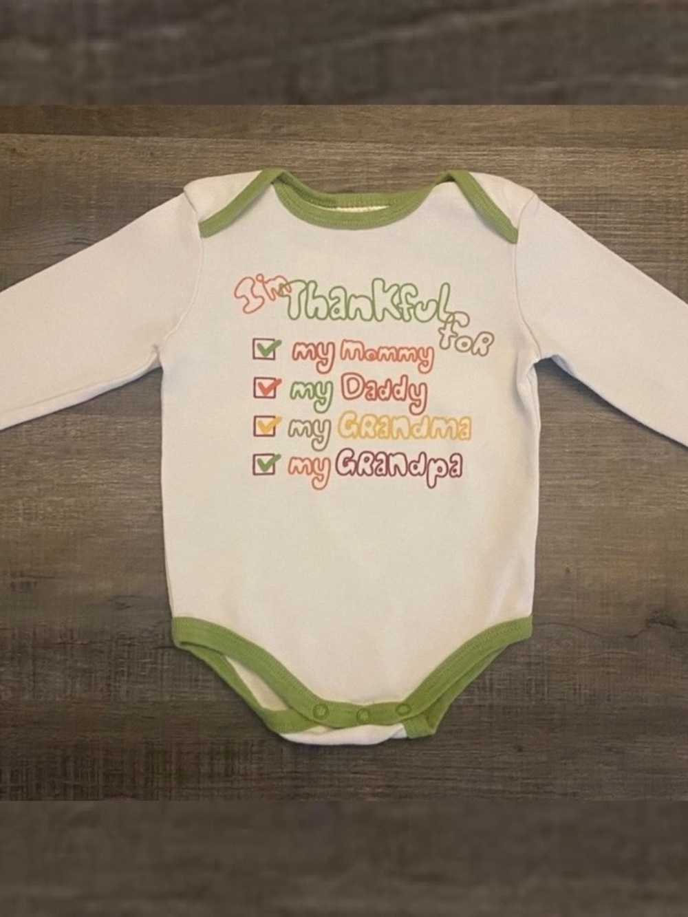 💞 Infant & Baby Size 6-9 Months “I’m Thankful For…” Thanksgiving Bodysuit